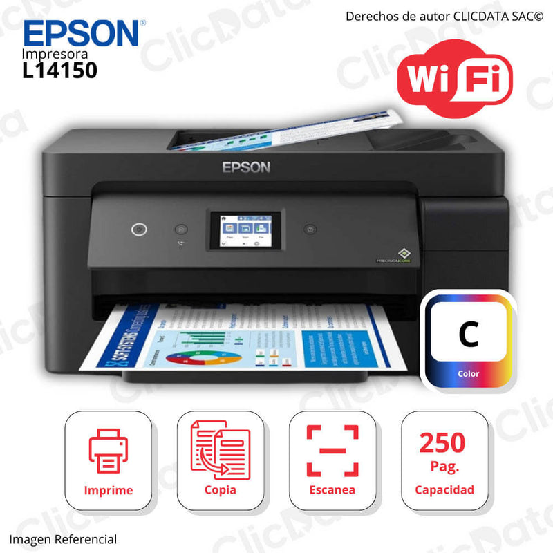 Impresora Epson Ecotank L14150 Imprime, Copia, Escanea, Fax, ADF, A3, WIFI, USB