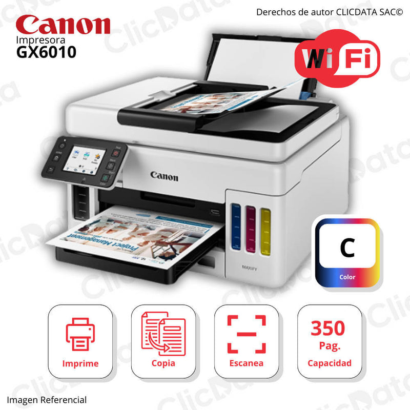 Impresora Canon Gx6010 Imprime, Escanea, Copia, ADF, WIFI