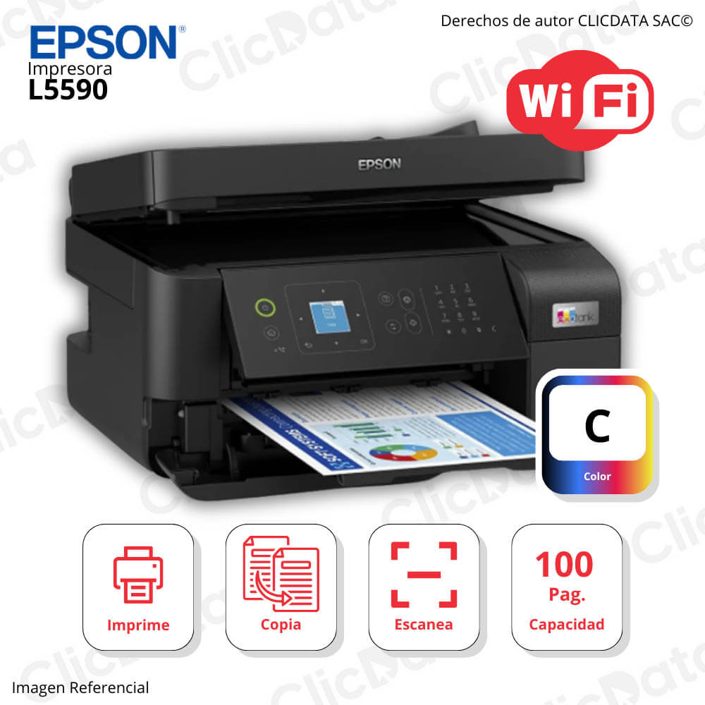 Impresora Epson L5590 Imprime, Escanea, Copia, Fax, USB, LAN, Wi-Fi