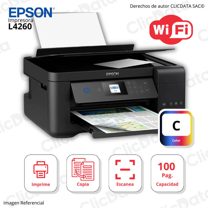 Impresora Epson Ecotank L4260 Imprime, Copia, Escanea, Wifi, USB