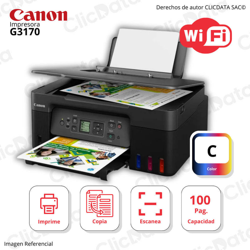 Impresora Canon Pixma G3170 Imprime, Copia, Escanea Multifuncional