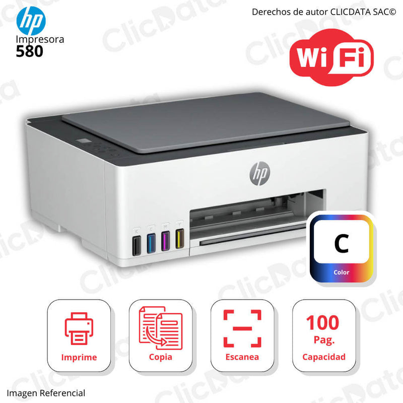 Impresora Hp Smart Tank 580 Imprime, Copia, Escanea, Wifi, Smart App