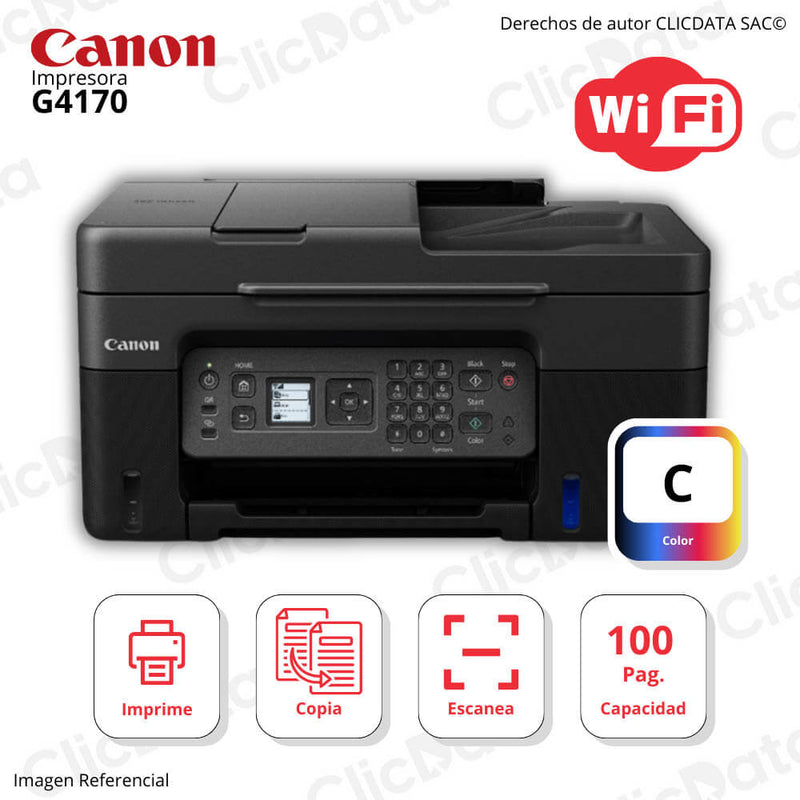 Impresora Canon Pixma G4170 Imprime, Escanea, Copia, ADF, Fax, Wifi, Usb