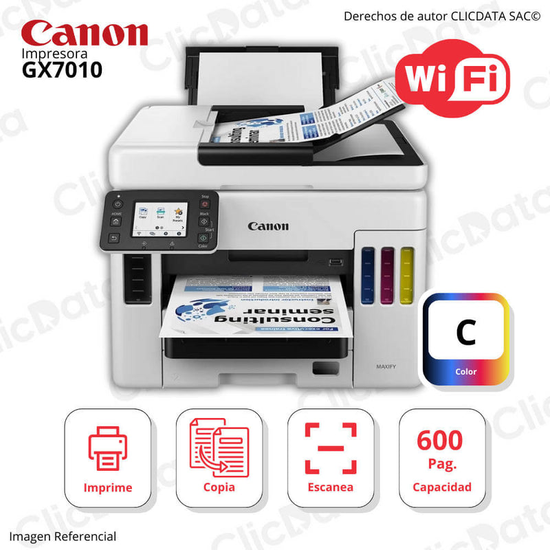 Impresora Canon Maxify Gx7010 Imprime, Escanea, Copia, Fax, ADF Wifi