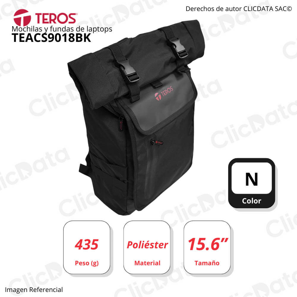 Mochila Teros TE-ACS9018BK Neg. Poliéster Almacen. Multipropósito