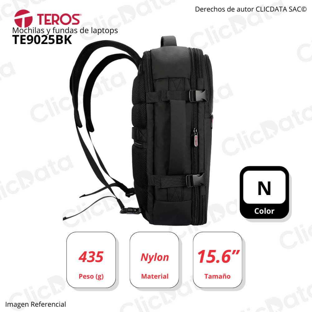 Mochila Teros TE-9025BK, Negro Nylon Almacen. Multipropósito