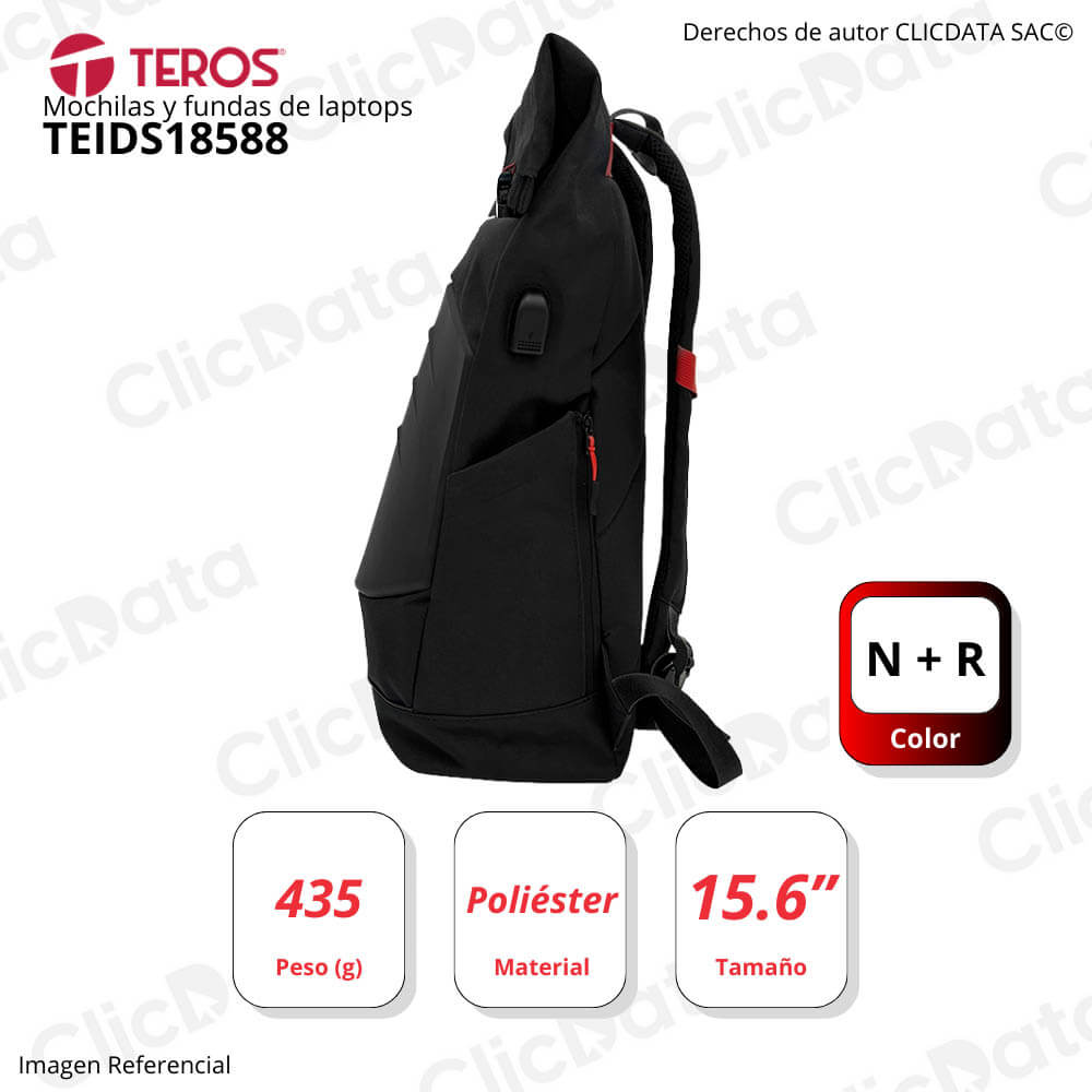Mochila Teros TE-IDS18588 Negro Poliéster Almacen. Multipropósito