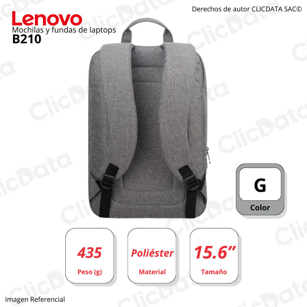 Mochila Lenovo B210, Gris Poliéster Almacen. Multipropósito