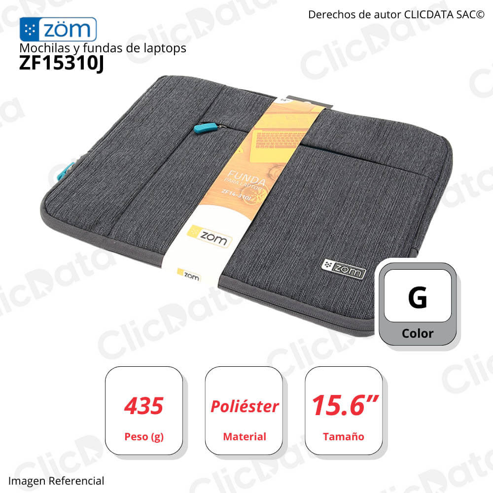 Funda Para Notebook Zom Zf15310j Gris Poliéster Laptos y tablets