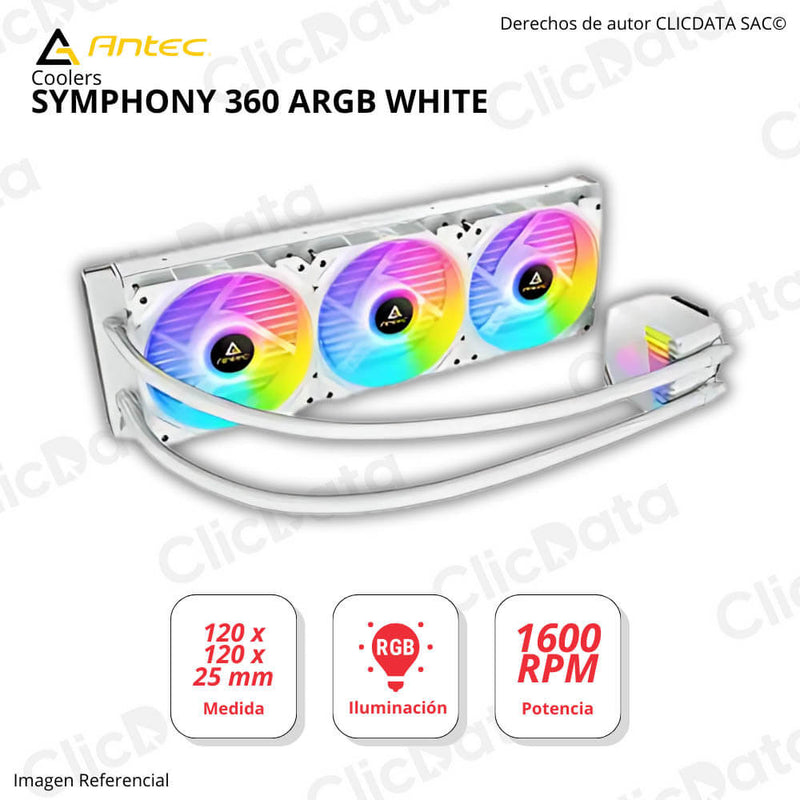 Cooler Antec Symphony 360 White Aluminio, policarbo. liquid ARGB