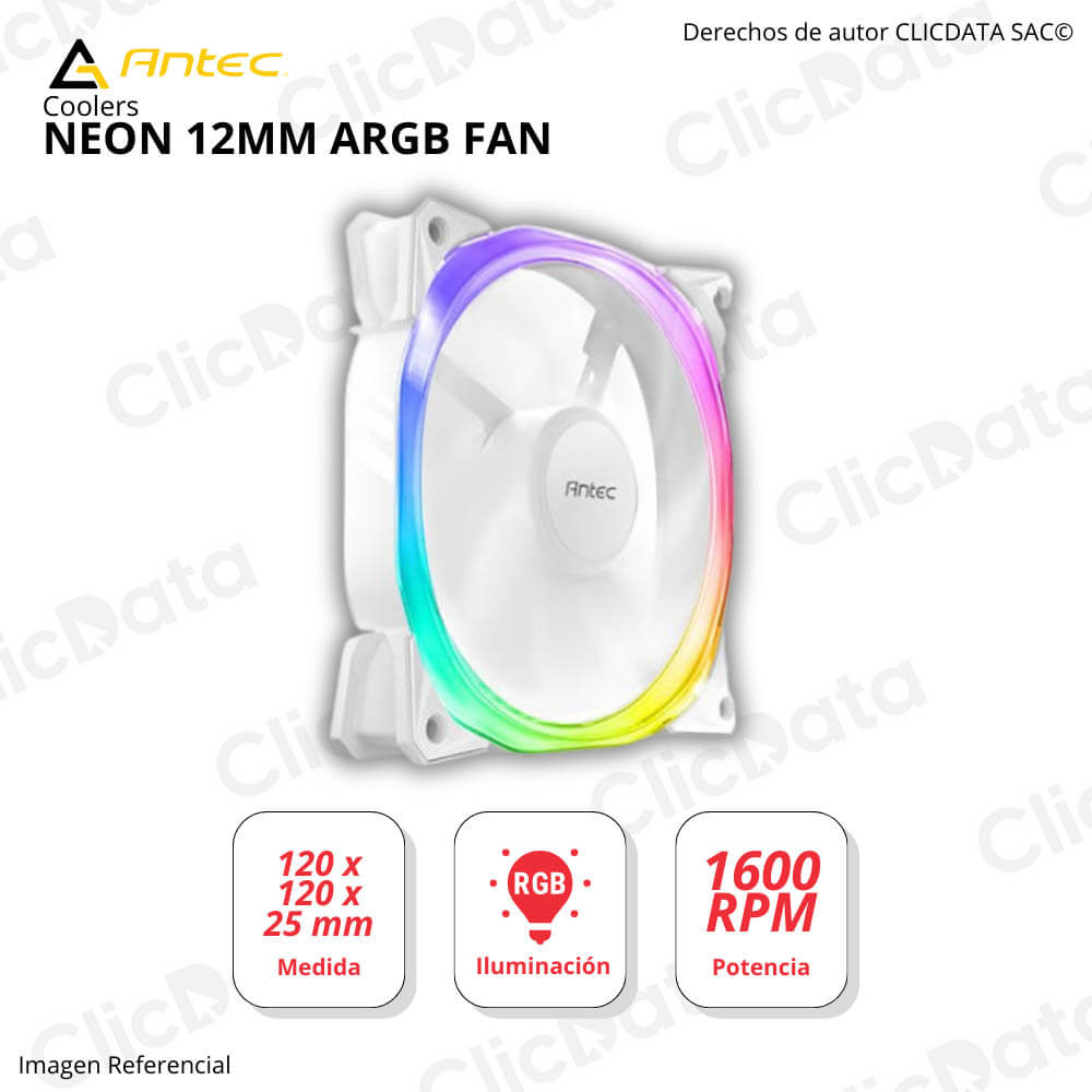 Cooler Antec Neon 12mm Fan White 120mm Ventilador ARGB PWM