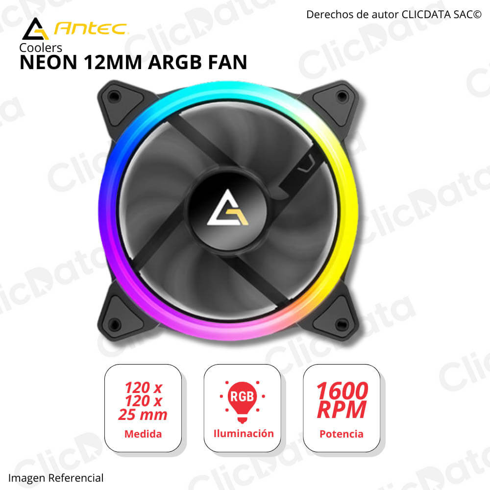 Cooler Antec Neon 12mm Fan Black 120mm Ventilador No controller