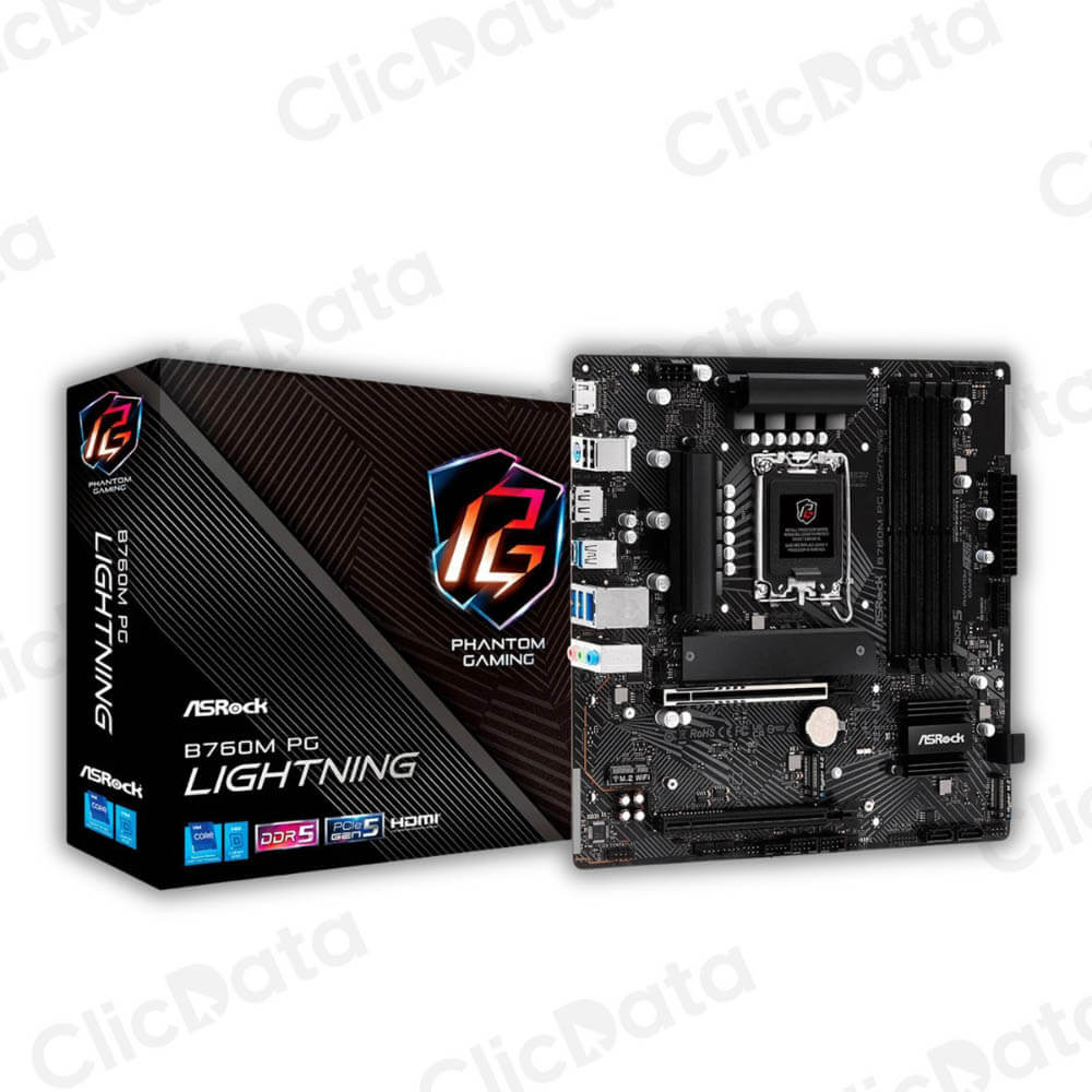 PLACA ASROCK B760M PG LIGHTNING, LGA 1700, DDR5 7200MHz (OC), M.2(PCIe Gen4x4), PCIE 5.0