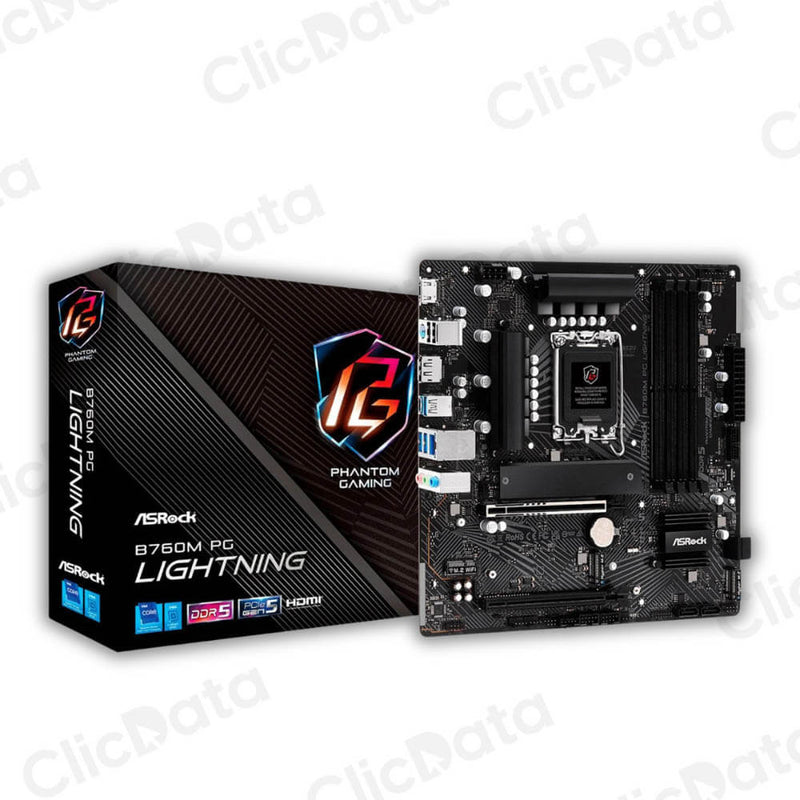 PLACA ASROCK B760M PG LIGHTNING, LGA 1700, DDR5 7200MHz (OC), M.2(PCIe Gen4x4), PCIE 5.0