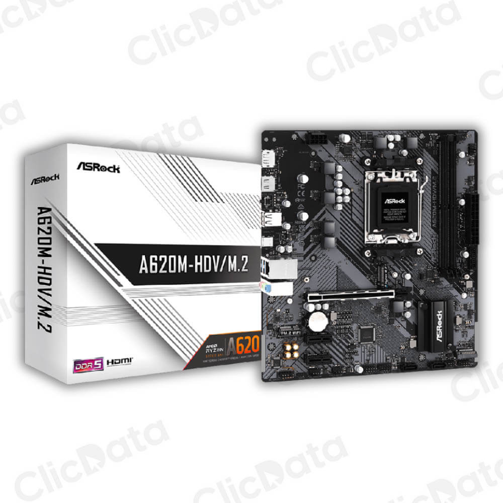 PLACA ASROCK A620M-HDV/M.2, AMD SOCKET AM5 RYZEN SERIE 7000, 2 DIMM DDR5 6400+ MHZ.