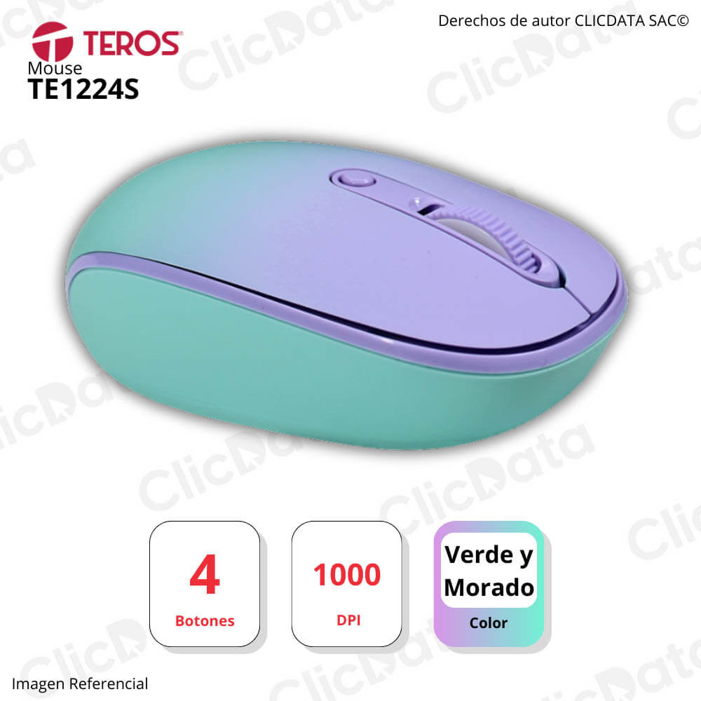Mouse Teros TE-1224S Negro 4 Botones Inalámbrica (Receptor USB)