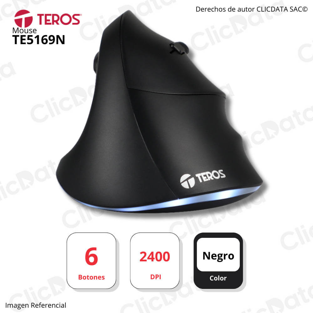 Mouse Teros TE-5169N Negro 2.4G+Bluetooth, 2400 DPI Ergonomico
