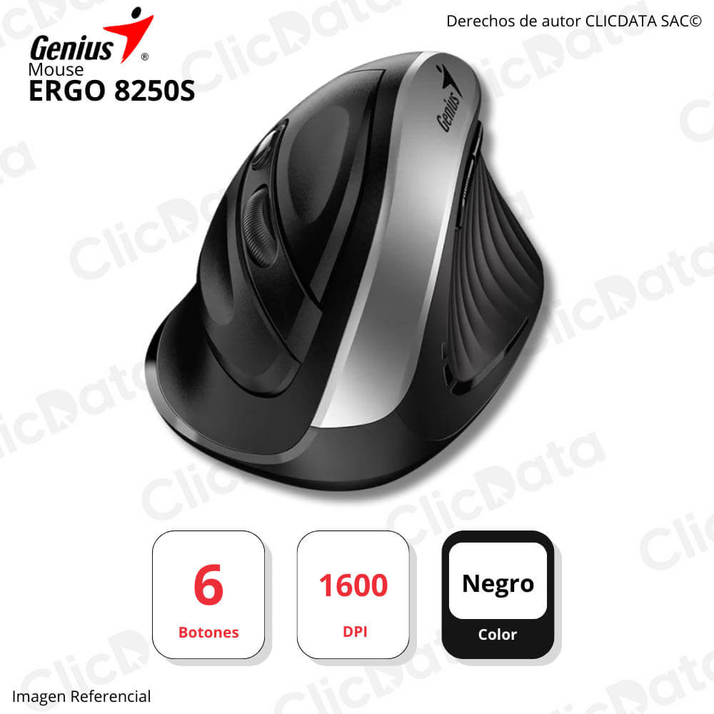 Mouse Genius Ergo 8250S Grey 6 Botones Receptor USB Inalámbrica