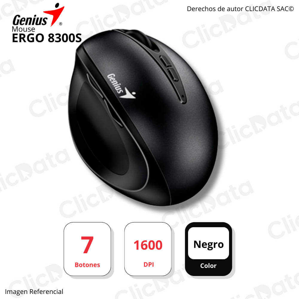 Mouse Genius Ergo 8300S Negro 7 Botones Receptor USB Inalámbrica
