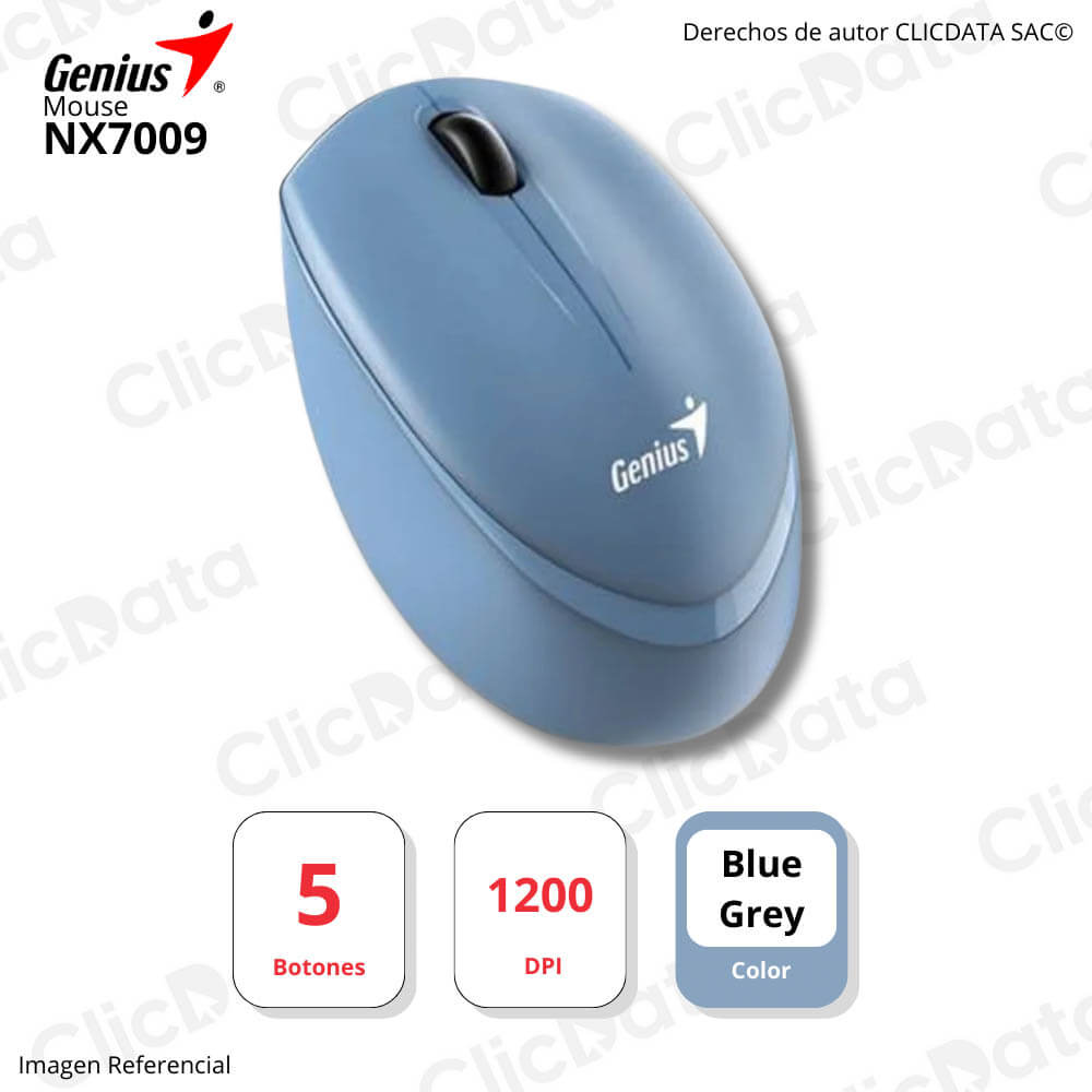 Mouse Genius NX7009 Blue Grey 5 botones Receptor USB Inalámbrica