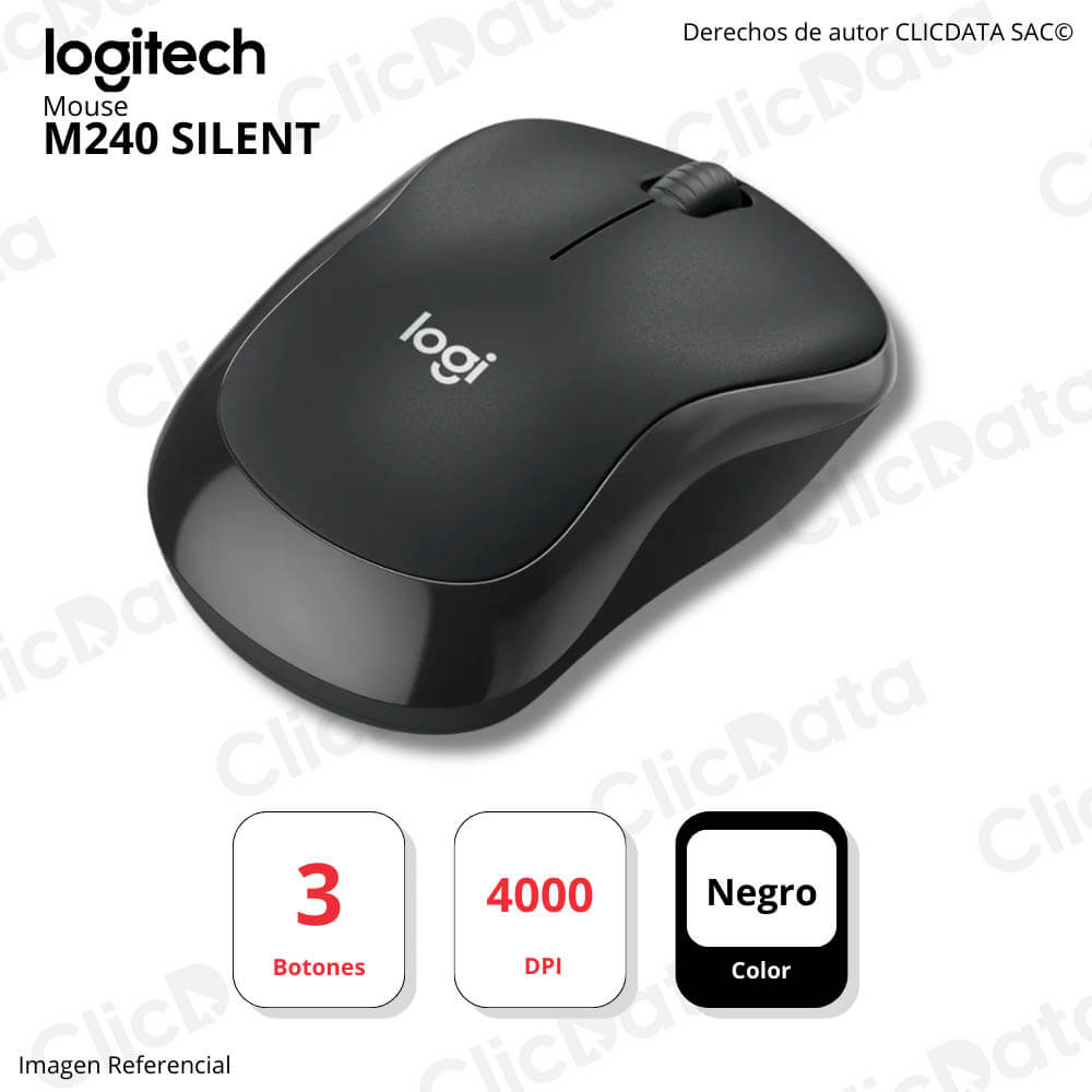 Mouse Logitech M240 Silent Negro 3 botones Alcance 10m Bluetooth