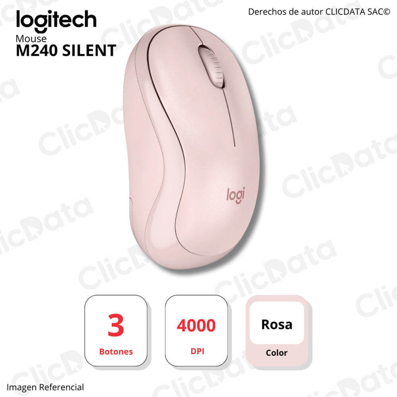 Mouse Logitech M240 Silent Rosado 3 botones Alcance 10m Bluetooth