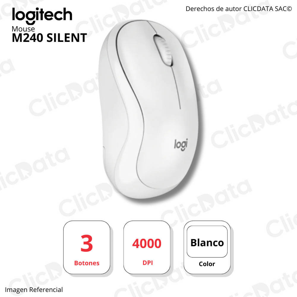 Mouse Logitech M240 Silent Blanco 3 botones Alcance 10m Bluetooth