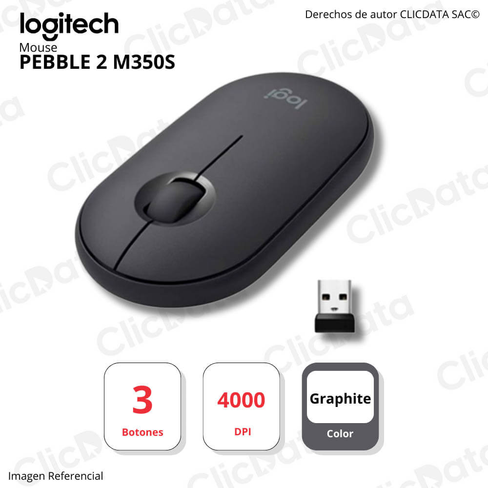 Mouse Logitech Pebble 2 M350S Grap. 3 bot. Alcance 10m Bluetooth