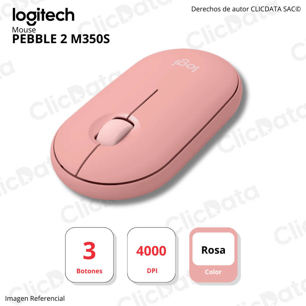 Mouse Logitech Pebble 2 M350S Rose 3 bot. Alcance 10m Bluetooth