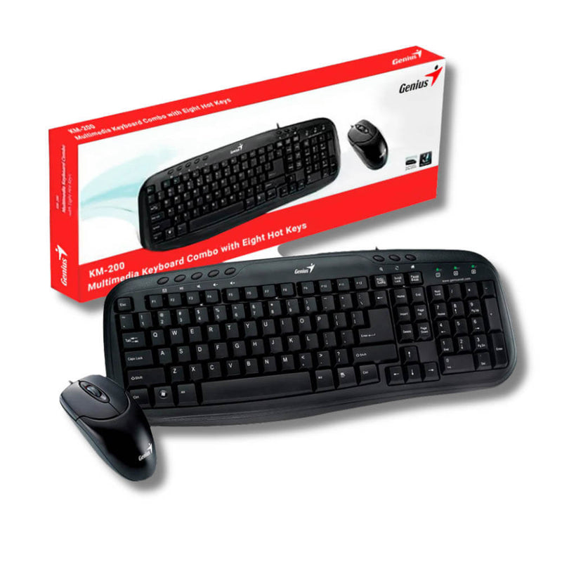 Pack Teclado y Mouse Genius KM-200 Negro Multim. 8 Teclas Función