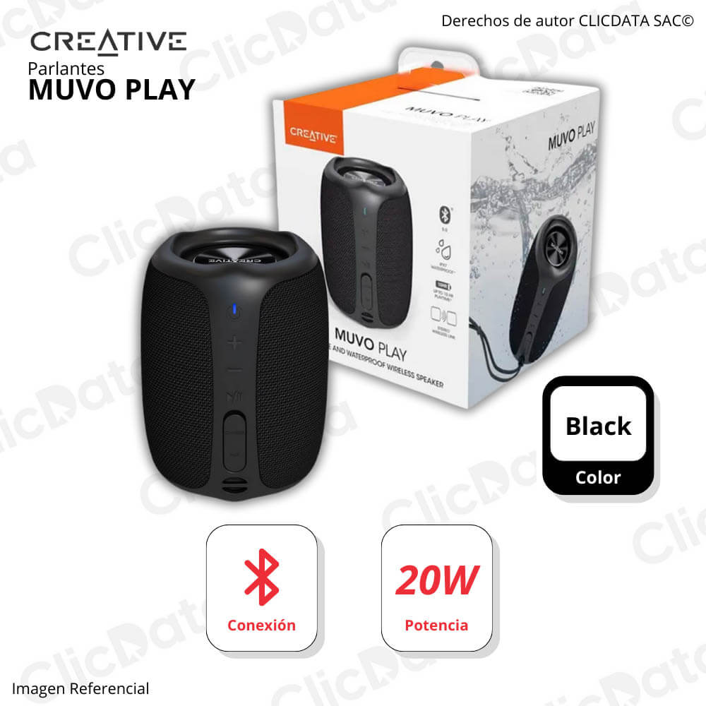 Parlante Creative Muvo Play Bluetooth 10W Ipx7 Black (51Mf8365Aa000)