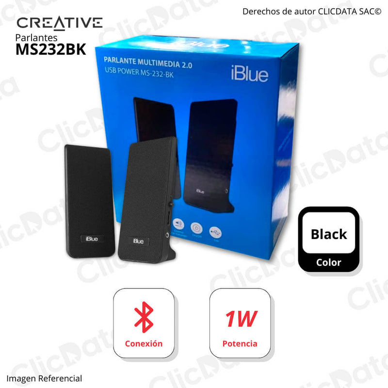 Parlante Iblue 2.0 Multimedia Black 3.5Mm/Usb Power (Ms-232-Bk)