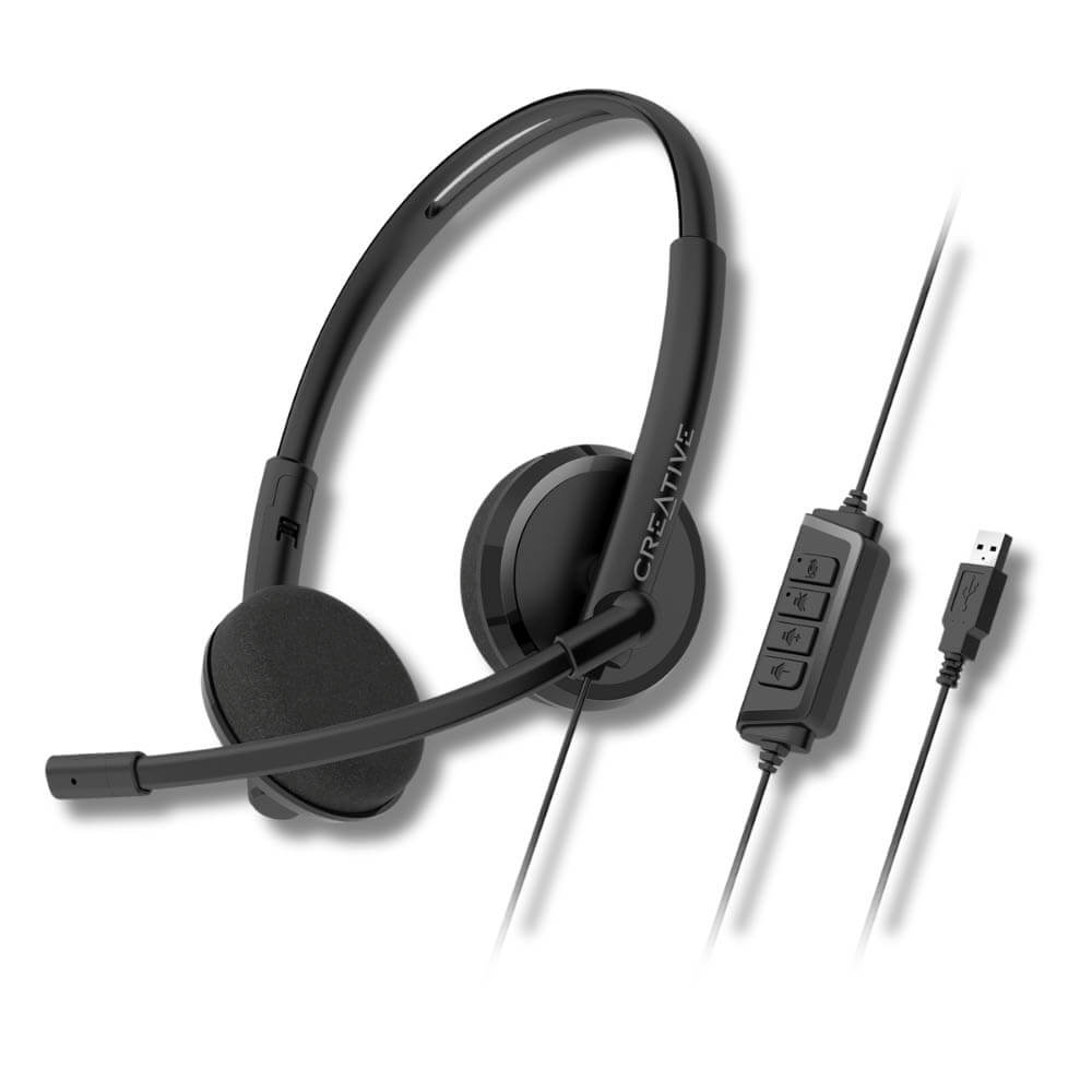 Audífono C/Microf Creative HS220 Negro Cancelación De Ruido Mute Ligero 108G Negro (51Ef1070Aa001)