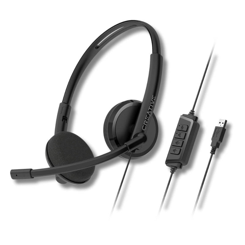Audífono C/Microf Creative HS220 Negro Cancelación De Ruido Mute Ligero 108G Negro (51Ef1070Aa001)
