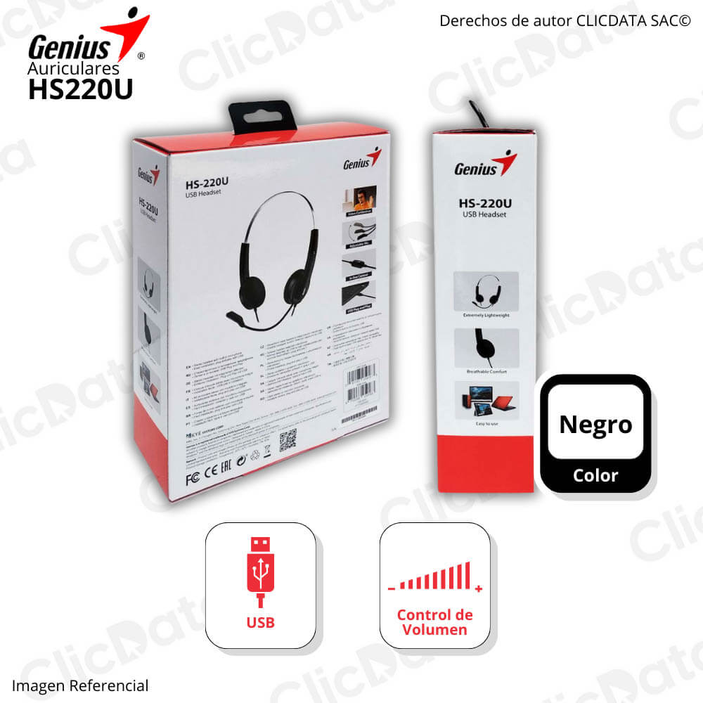Audífono C/Microf Genius HS220U Usb Negro (31710020400)