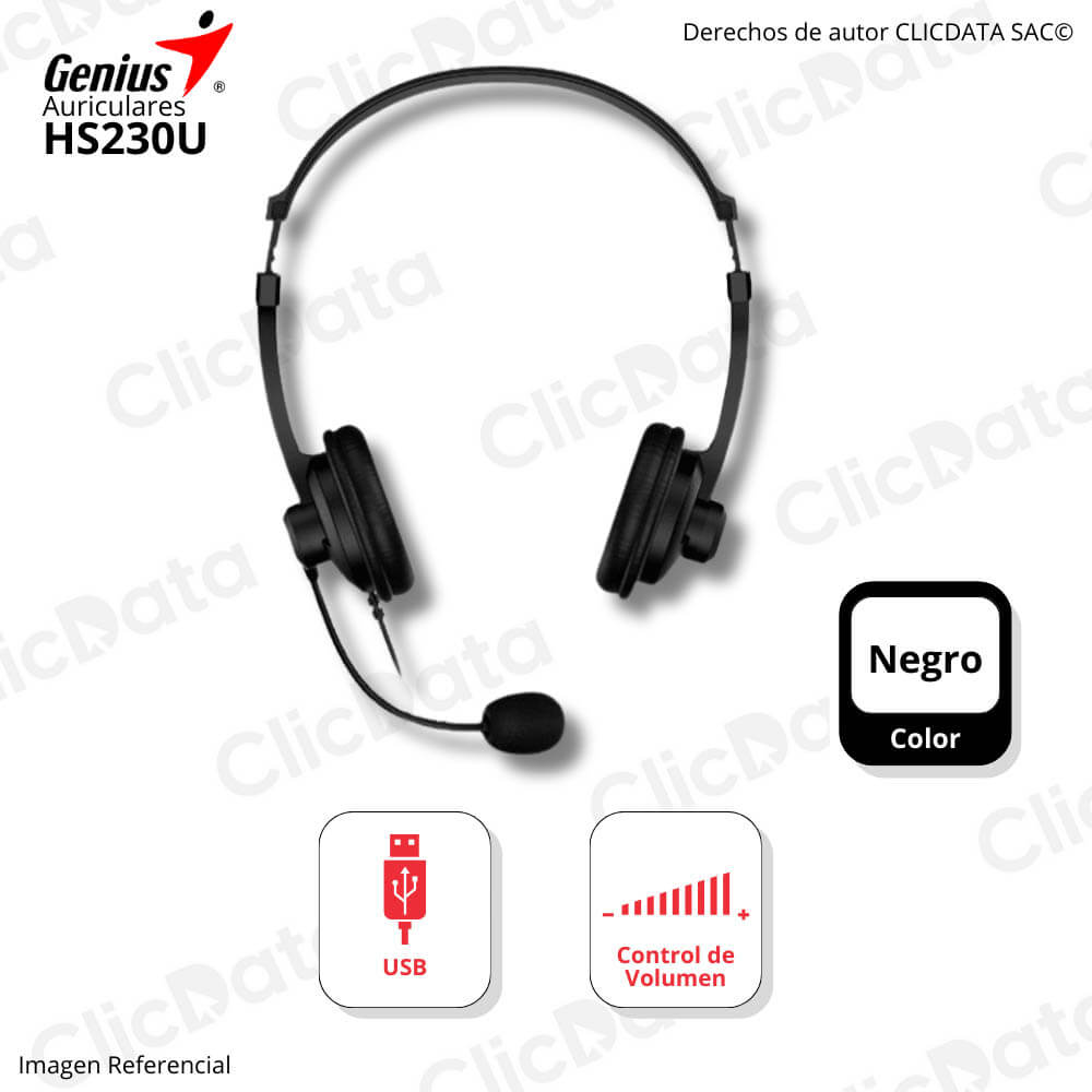 Audífono C/Microf Genius HS230U Negro Usb-A (31710021400)