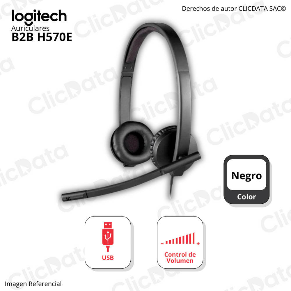 Audífono C/Microf Logitech B2B H570E Usb Stereo Negro (981-000574)