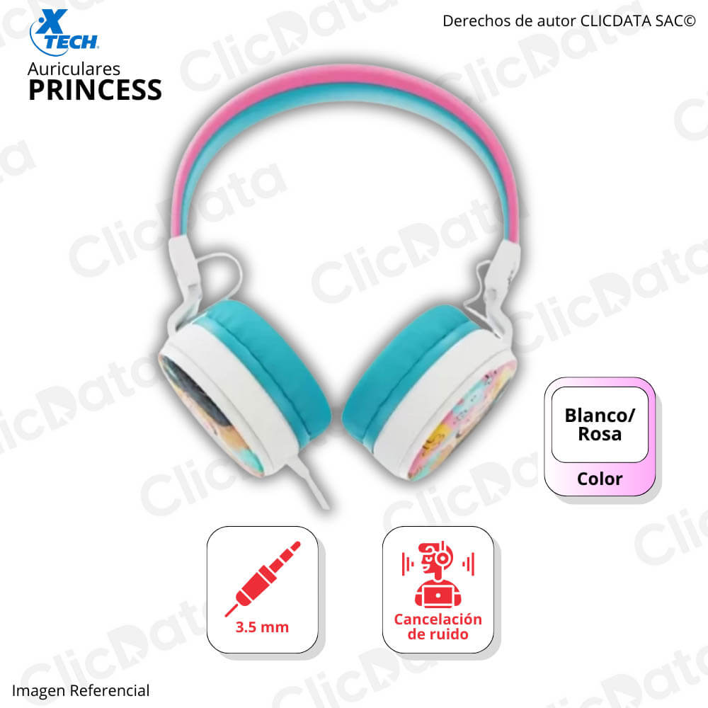 Audífono Xtech C/MICROF XTH-D274PS Princess Blanco, Blanca, rosa 3.5MM 40MM