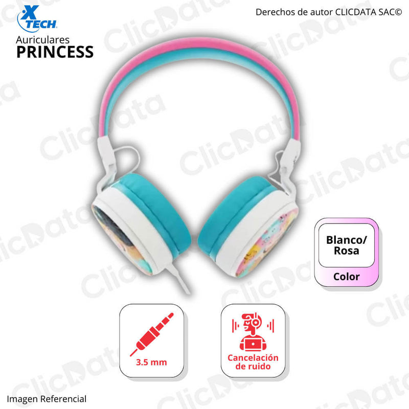 Audífono Xtech C/MICROF XTH-D274PS Princess Blanco, Blanca, rosa 3.5MM 40MM