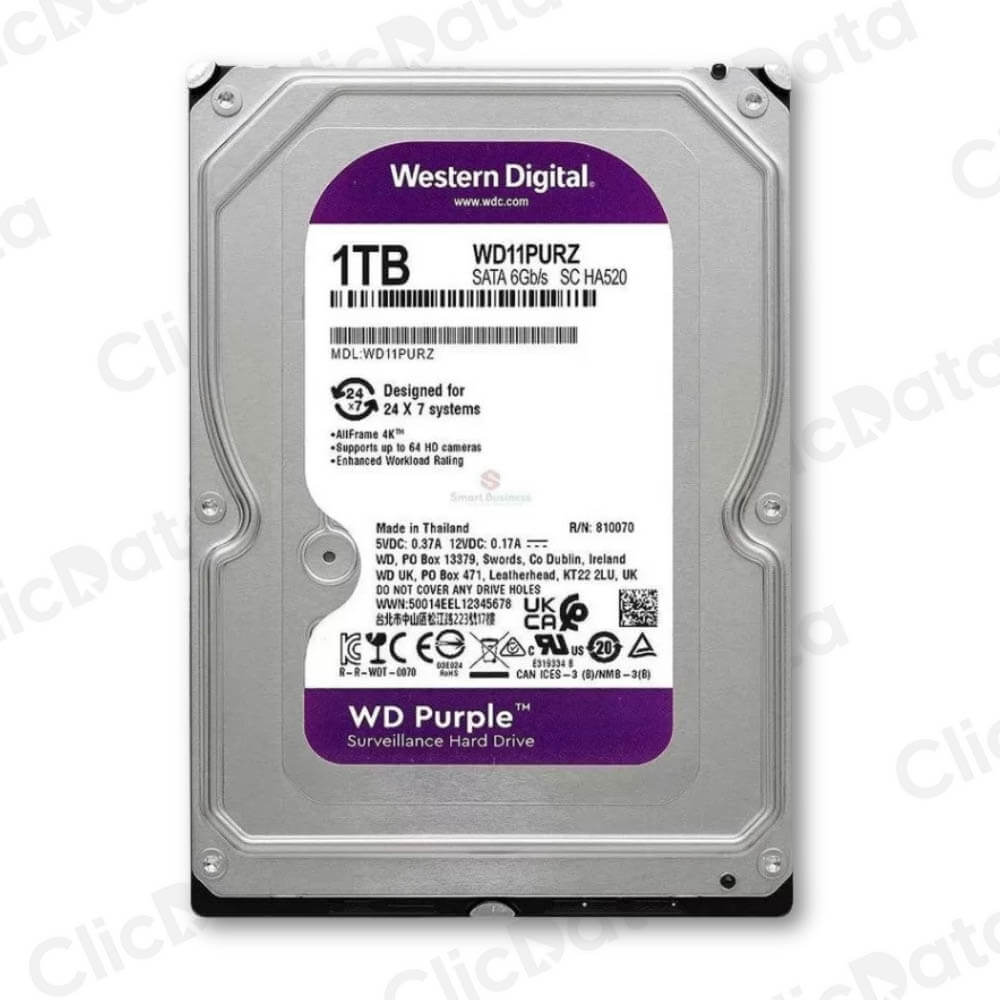 Disco duro Interno WD Purple, 1TB, SATA 6.0 Gb/s, 5400 RPM, 64MB Cache, 3.5".