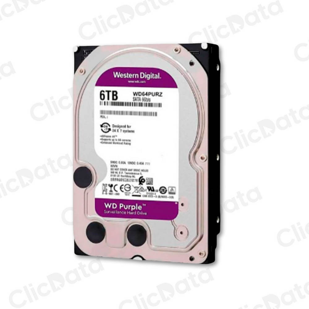 Disco duro Interno WD Purple, 6TB, SATA 6.0 Gb/s, 5400 RPM, 256MB Cache, 3.5".