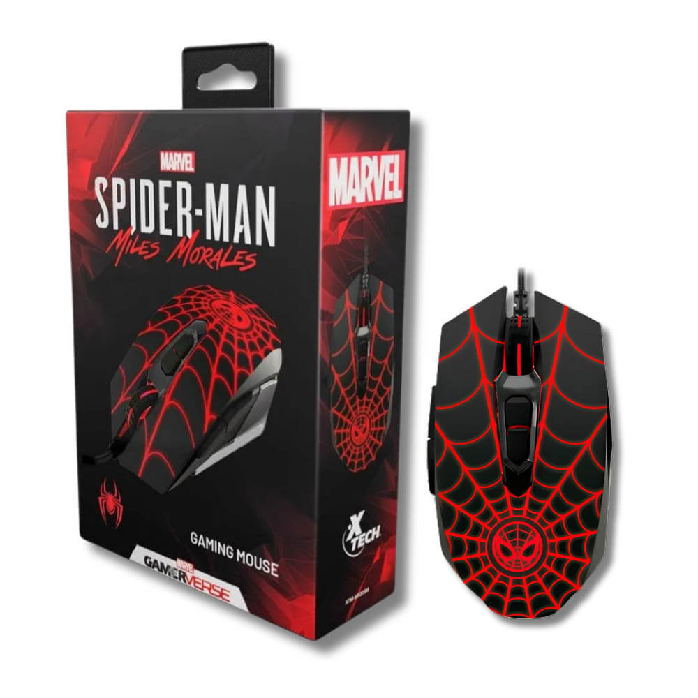 Mouse Gamer Xtech Spiderman Miles Morales Usb 2400 Dpi 7-Bot Led Black/Red (Xtm-M520Sm)
