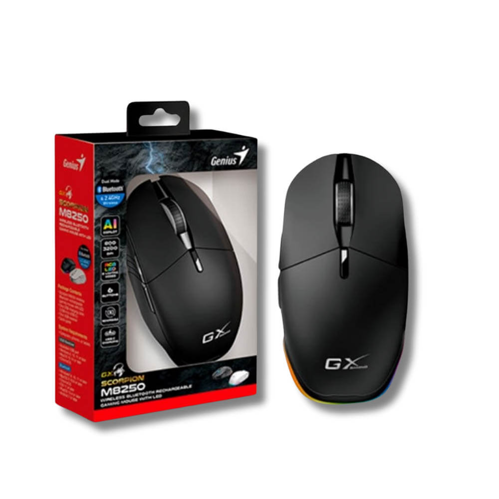 Mouse Gamer Genius Gx Scorpion M8250 Ai Copilot Recargable Wireless/Bt 3200 Dpi 6-Bot Rgb Black (31060001401)