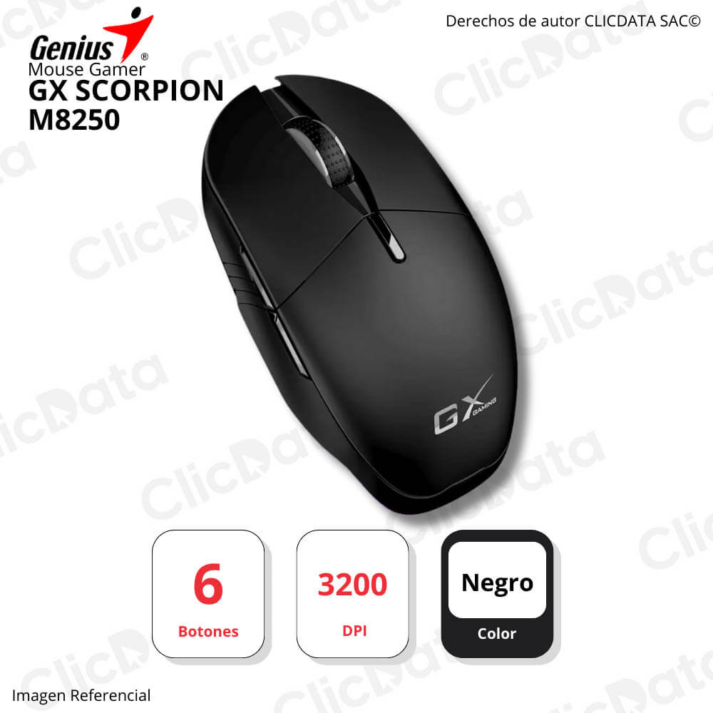 Mouse Gamer Genius Gx Scorpion M8250 Ai Copilot Recargable Wireless/Bt 3200 Dpi 6-Bot Rgb Black (31060001401)