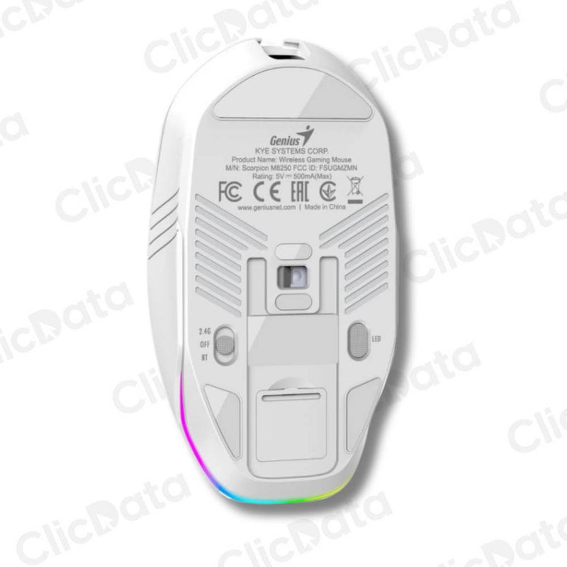 Mouse Gamer Genius Gx Scorpion M8250 Ai Copiloto Recargable Inalambrico/Bt 3200 Dpi 6-Botones Rgb Blanco (31060001400)