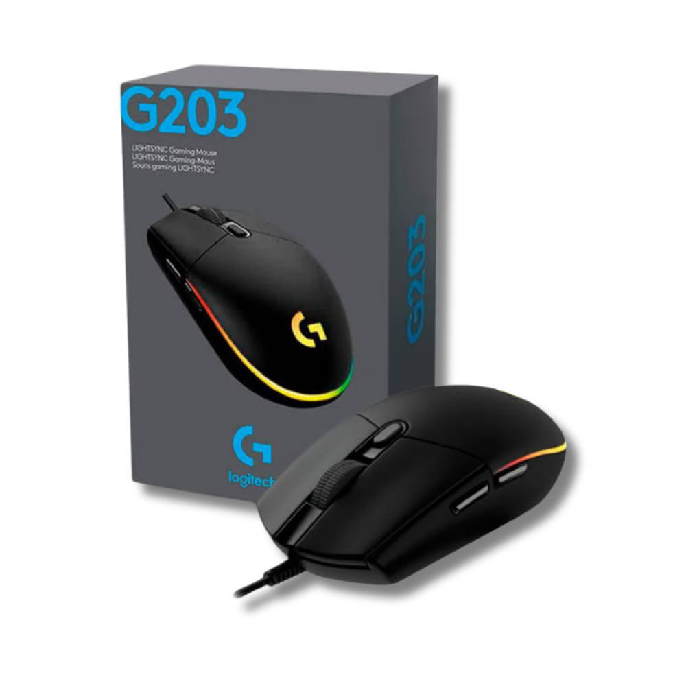 Mouse Gamer Logitech G203 Lightsync Óptico 8000 Dpi Rgb Negro (910-005790)