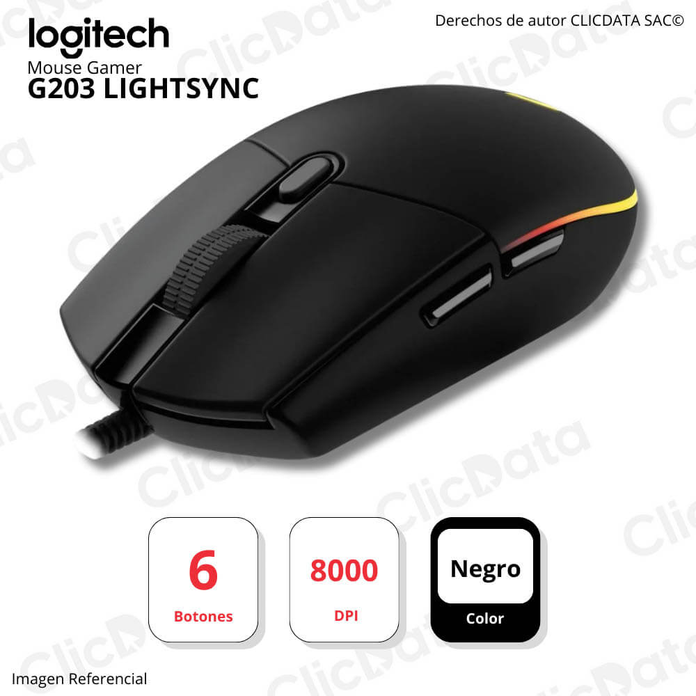 Mouse Gamer Logitech G203 Lightsync Óptico 8000 Dpi Rgb Negro (910-005790)