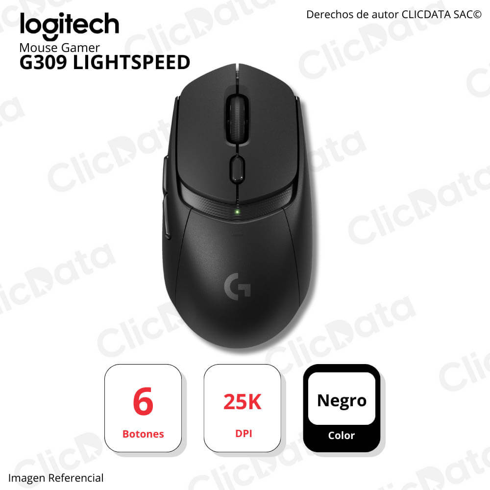 Mouse Gamer Logitech G309 Lightspeed Inalámbrico/Bt 25K Dpi Lightforce Negro (910-007197)
