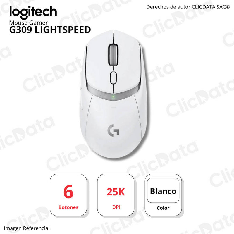 Mouse Gamer Logitech G309 Lightspeed Inalámbrico/Bt 25K Dpi Lightforce Blanco (910-007205)