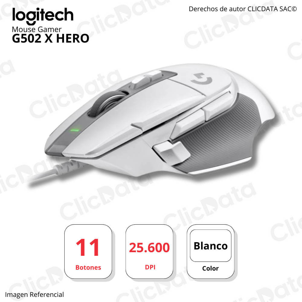 Mouse Gamer Logitech G502 X Hero Usb 25K Dpi Lightforce Blanco (910-006144)